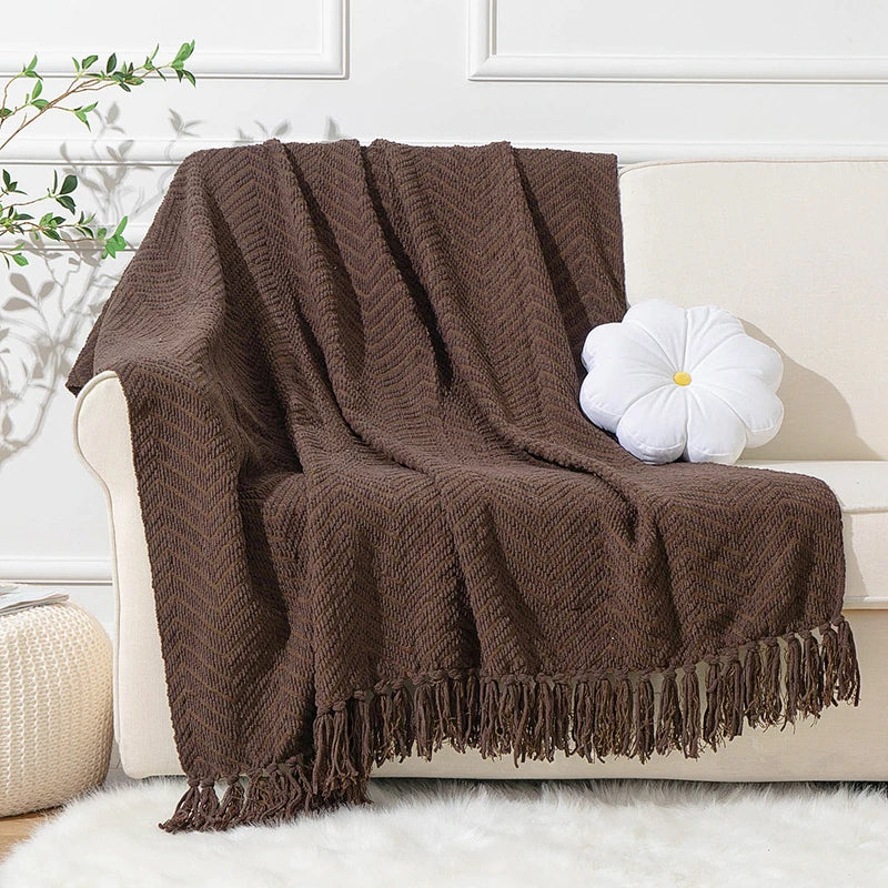 Thick Knitted Throw Blanket Soft Warm Decorative Sofa Bed Bedspread Home Boho Room Decor