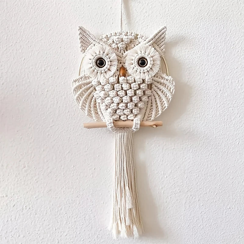 Boho Owl Macrame Wall Hanging – Cotton Woven Tapestry for Boho Home Decor | Handmade Owl Wall Art