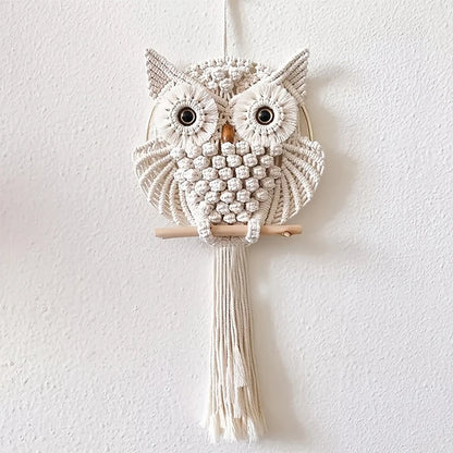 Boho Owl Macrame Wall Hanging – Cotton Woven Tapestry for Boho Home Decor | Handmade Owl Wall Art