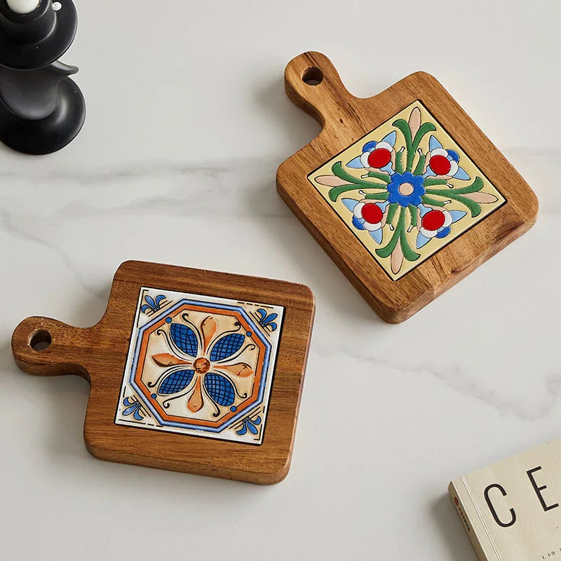 Retro Wooden Ceramic Pot Mat – Anti-Scald Trivet for Boho Home Decor