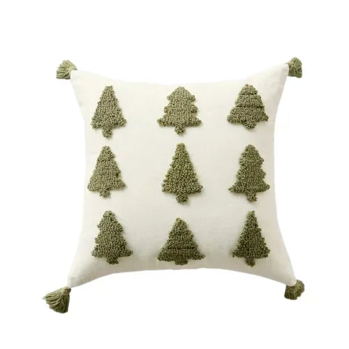 Tufted Pine Tree Winter Cushion Cover with Tassels