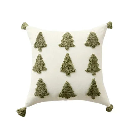 Tufted Pine Tree Winter Cushion Cover with Tassels