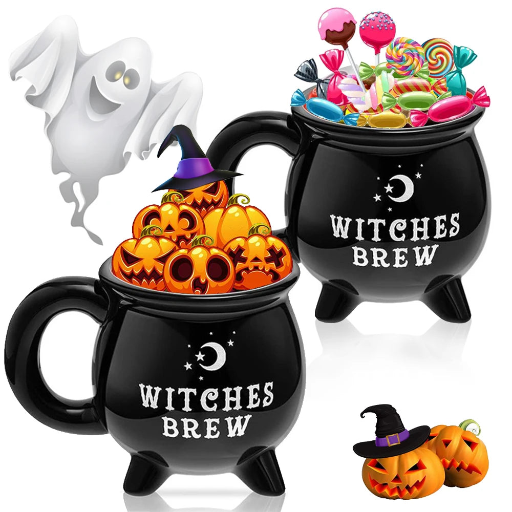 Witch Brew Coffee Mug – 11.8oz Black Ceramic Cauldron Cup for Coffee, Tea & Halloween Decor