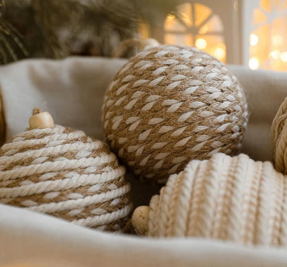 Linen Rope Christmas Balls – Rustic Cotton & Linen Holiday Ornaments