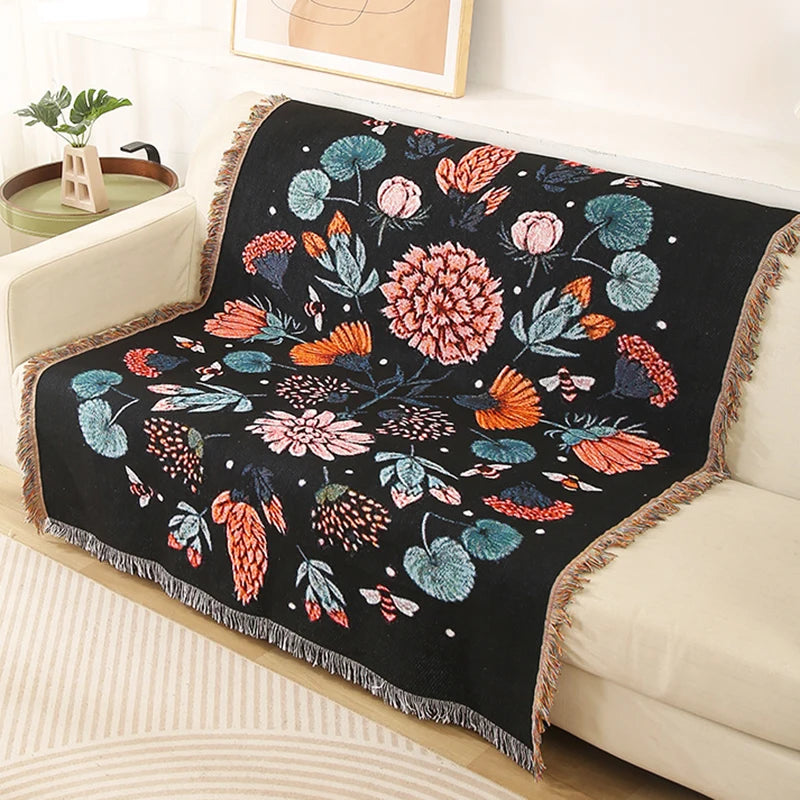 Boho Tassel Throw Blanket  Flowers