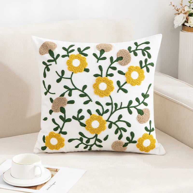 Vintage Floral Embroidered Pillowcase – Boho Throw Cushion Cover for Sofa & Home Deco