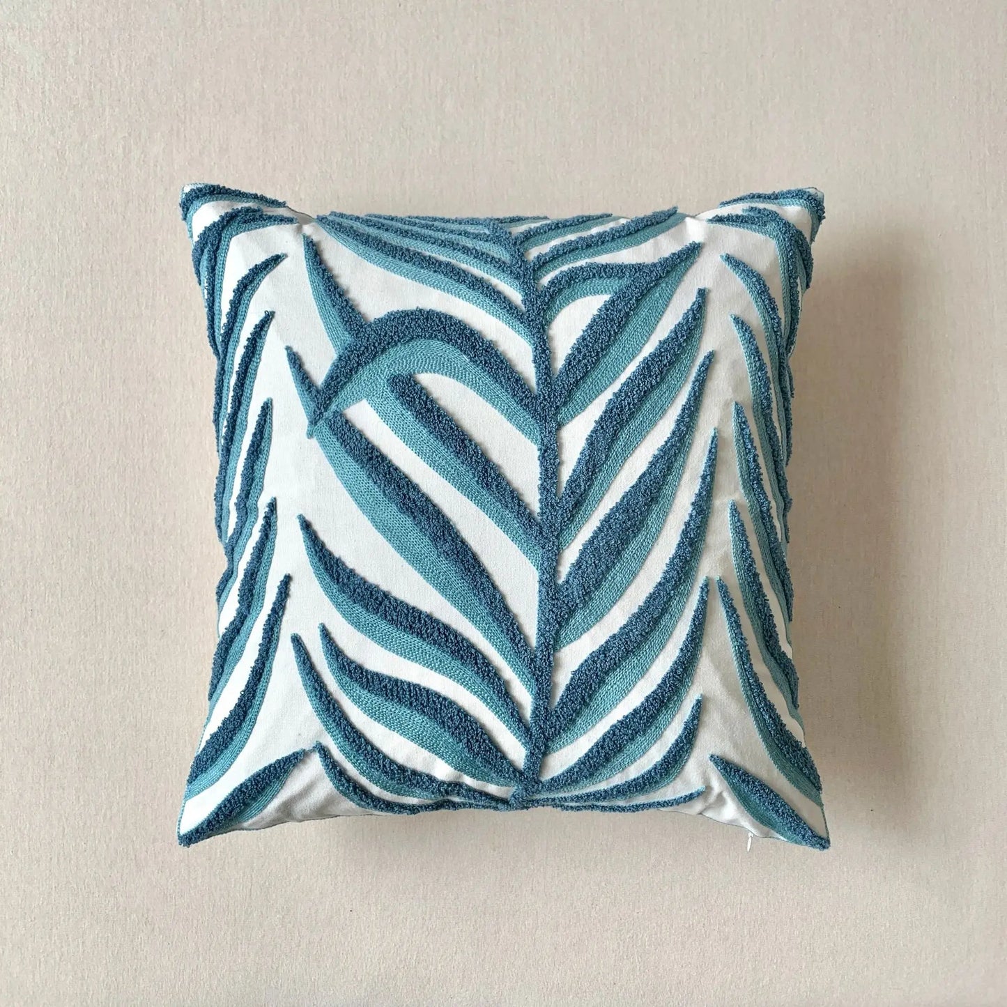 🌿 Green Leaf & Sunflower Embroidered Pillow Cover – 18 x 18 inches Boho Modern Cushion Cover for Sofa, Chair, or Car