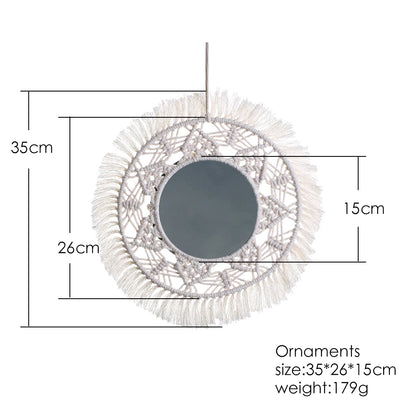 Boho Macrame Round Wall Mirror – Decorative Hanging Mirror for Bedroom & Living Room - Natural Knotted Sun