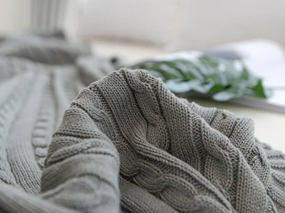 100% Cotton Cable Knit Throw Blanket – Soft & Breathable Boho Home Decor