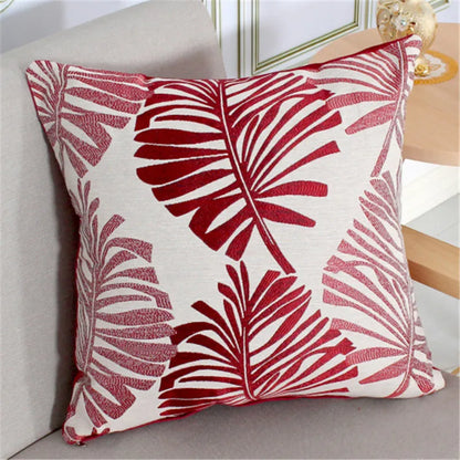 Red Bay Leaf Cushion Cover – Square Decorative Throw Pillow Case for Boho Home Decor
