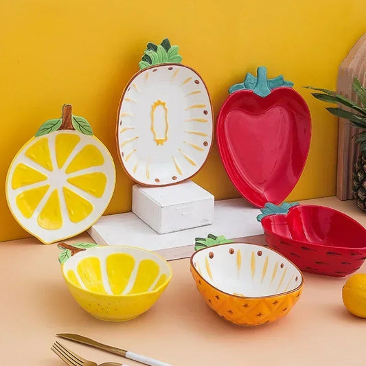 Hand-Painted Fruit Ceramic Bowl – Cute Pineapple, Strawberry, or Lemon Design