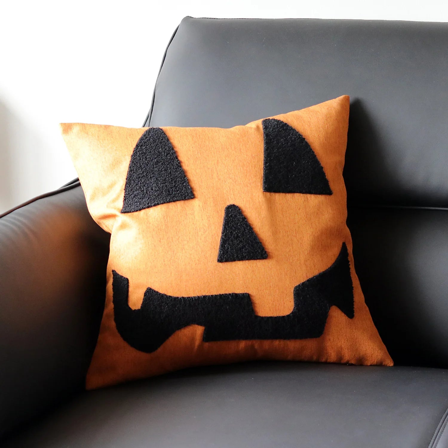 Halloween maple pumpkin throw pillow cover with festive lettering, autumn-themed decorative cushion for sofa, bed, and seasonal home decor