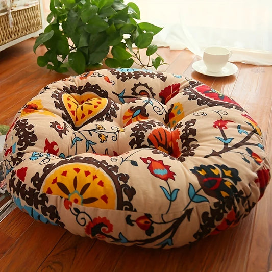 🧘 Round Cotton Floor Cushion Pillow – Thickened Tatami Yoga Mat & Meditation Seat – Machine Washable Geometric Patchwork Cushion