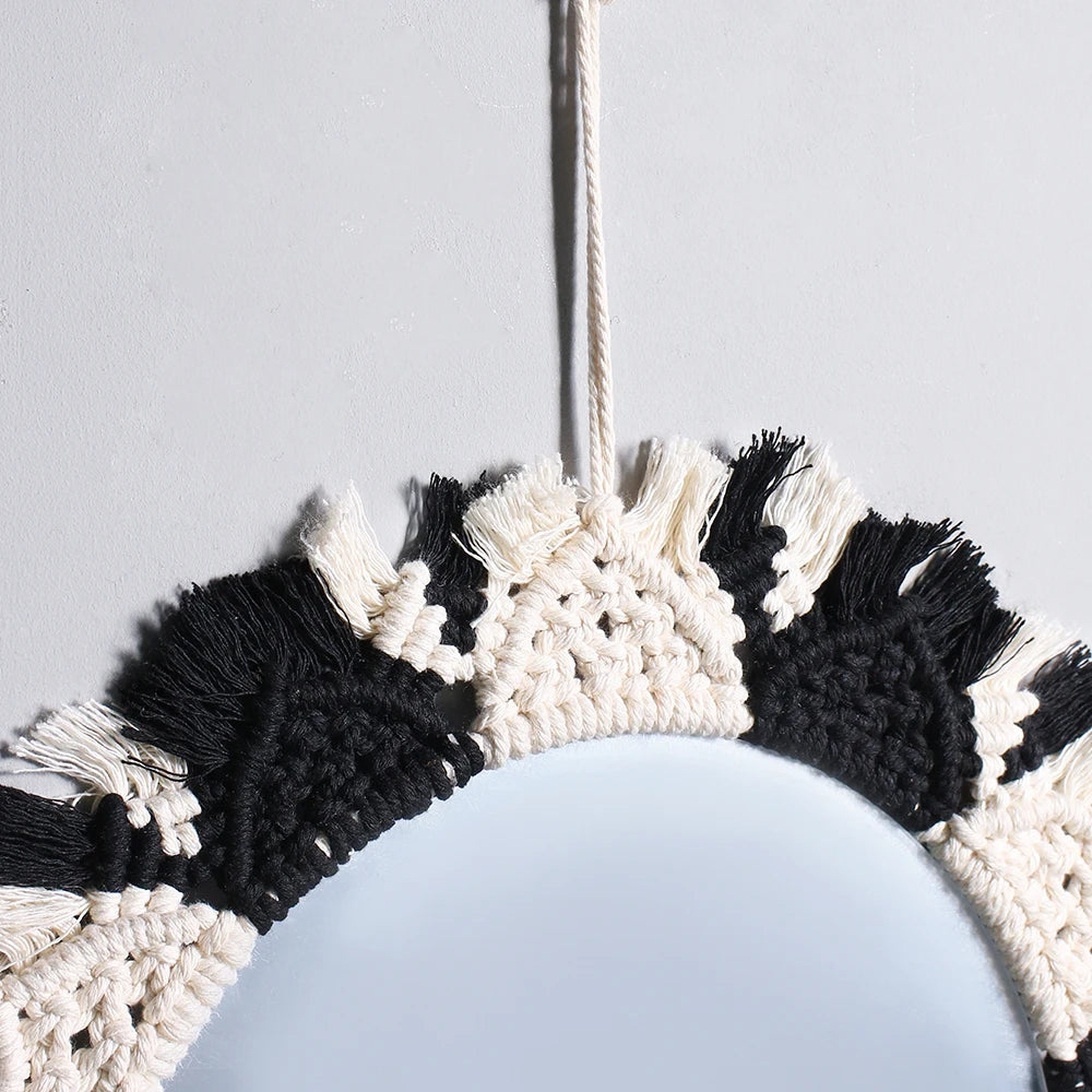 Wall Circle Mirror Macrame Boho Home Decor Mirrors for Bedroom Baby Room Decoration Nursery Sun Star Shaped