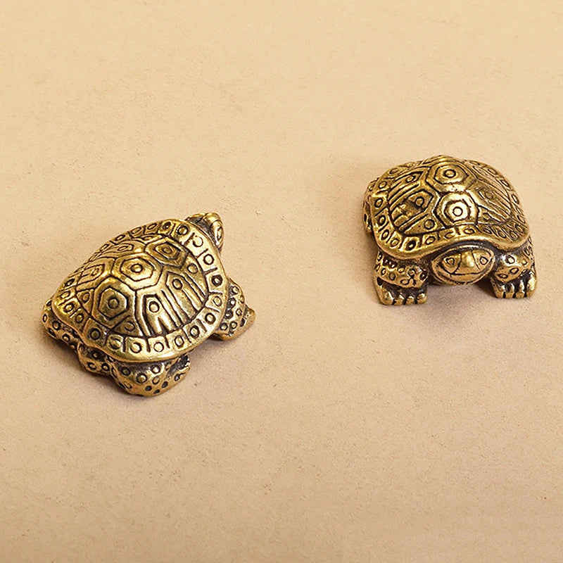 1Pc Antique Looking Solid Brass Turtle Ornament Animal Sculpture Home Office Desk Decorative Home Decor Boho
