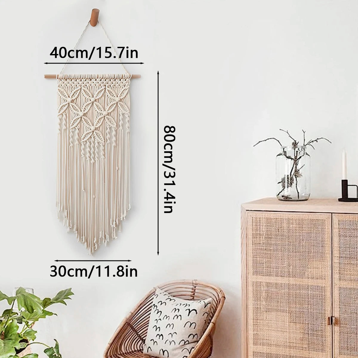 Macrame Wall Hanging Tapestry Handmade Boho Woven Art Wall Decor Tassel Crochet Decoration for Home Living Room Bedroom Wings Wood