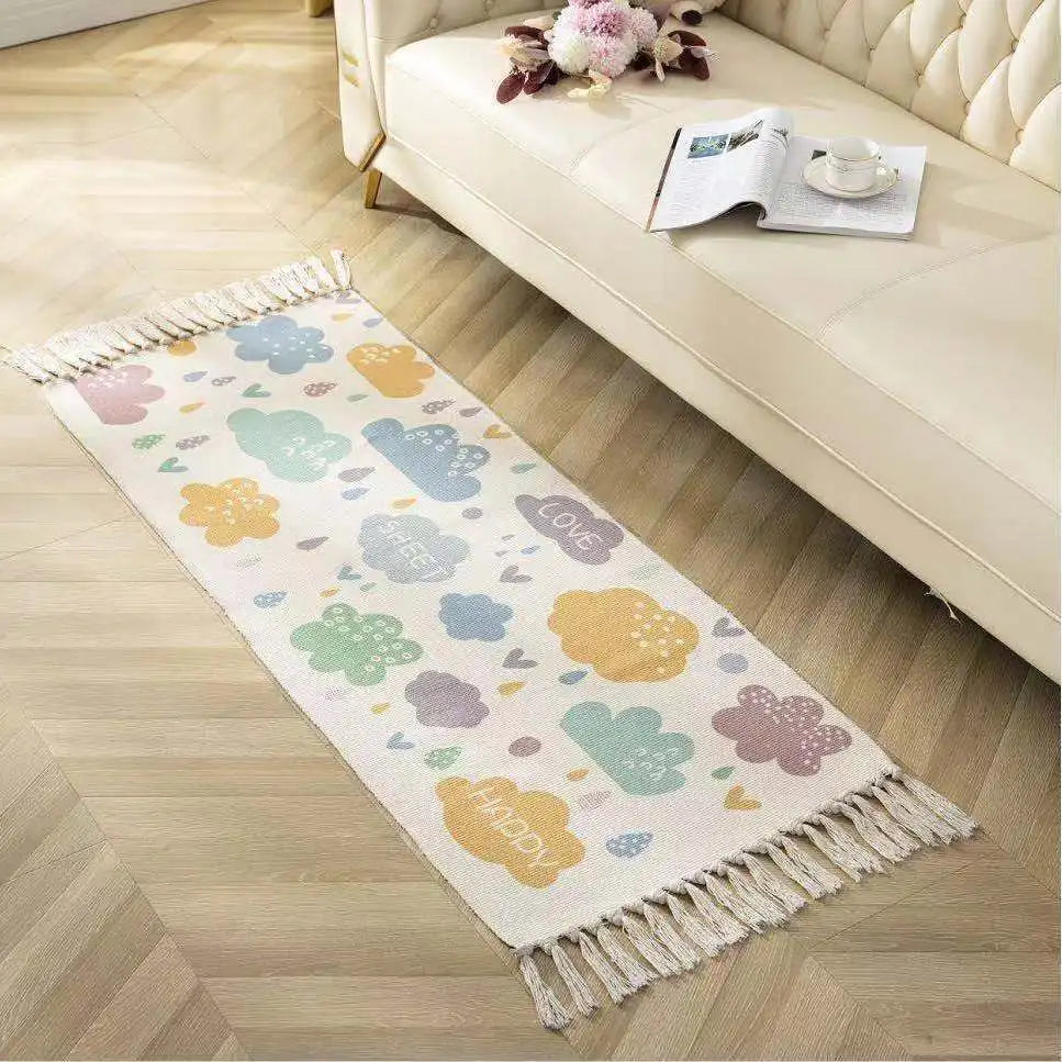 Boho Cotton Woven Geometric Rug – Anti-Slip Floor Mat for Living Room, Bedroom & Entryway