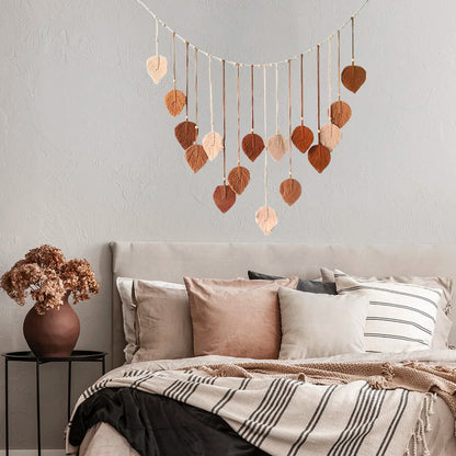 Boho Home Decoration Macrame Tapestry Leaf Feather Wall Hanging Decor for Living Room Bedroom Wall Art
