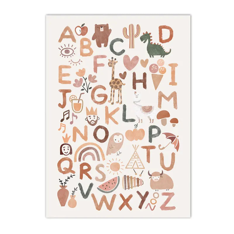 My Boho Home Bohemian Home Decor Wall Art Print Alphabet with Animals and Cartoons