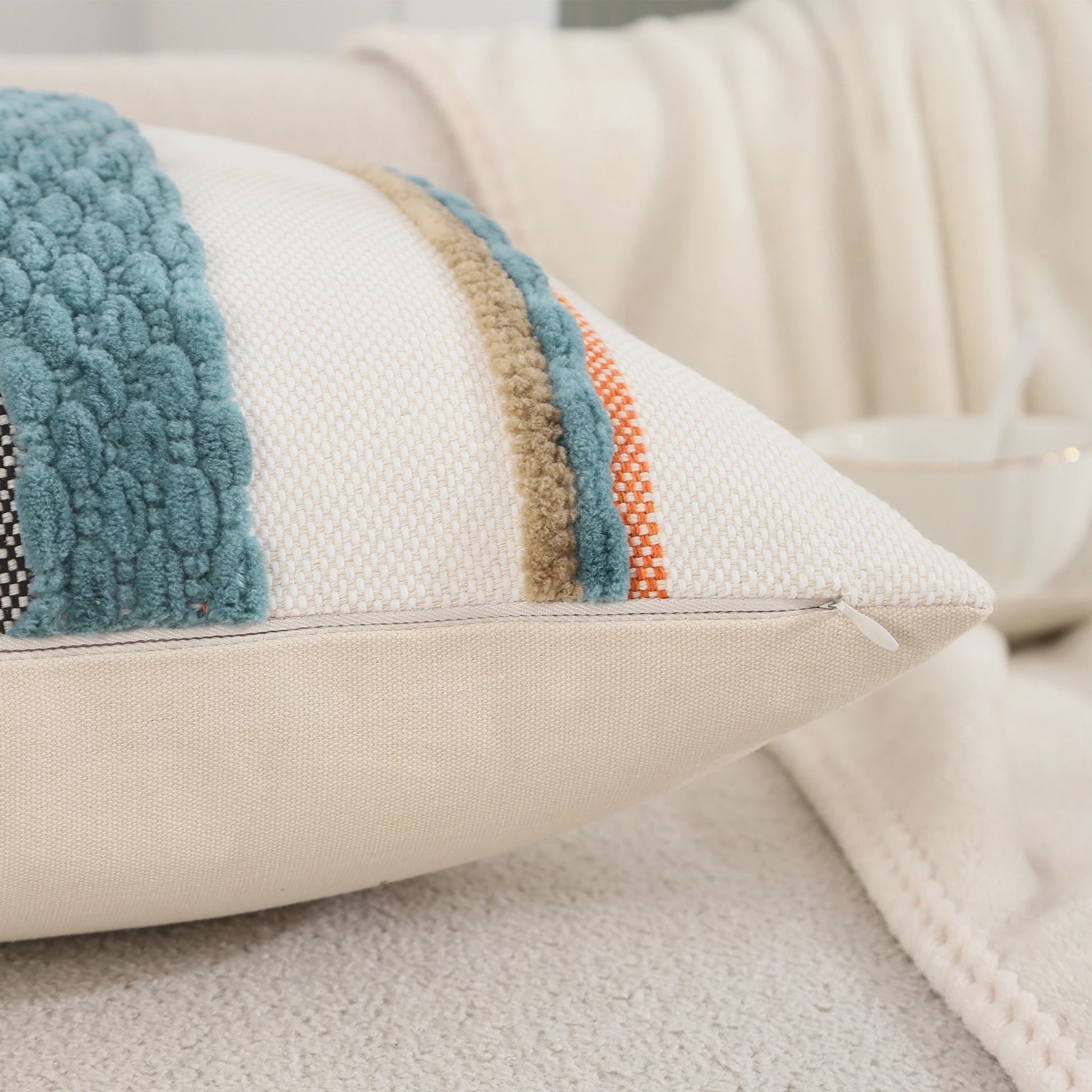 Boho Striped Chenille Throw Pillow Cover – Decorative Square Cushion for Cozy Home Accents