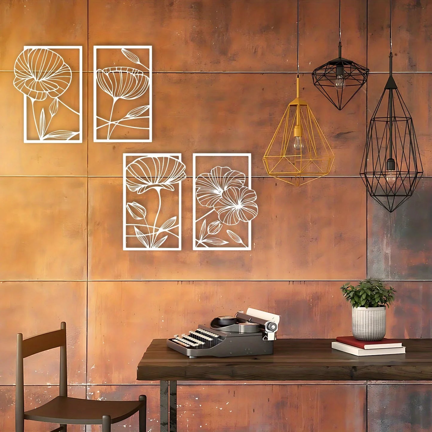 Metal Lotus Line Art Wall Decor – 4-Piece Set
