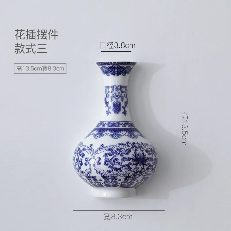 Antique Blue & White Ceramic Wall Vase – Post-Modern Hanging Porcelain Flower Pot