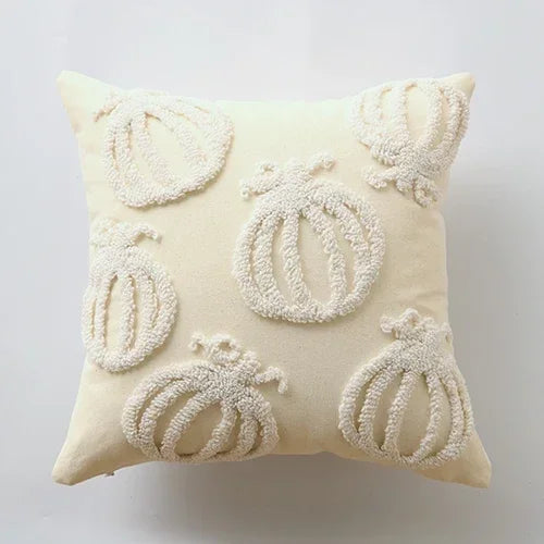 Decorative pillow with textured patterns on a light gray background Orange tufted pumpkin throw pillowcase for autumn boho home decor