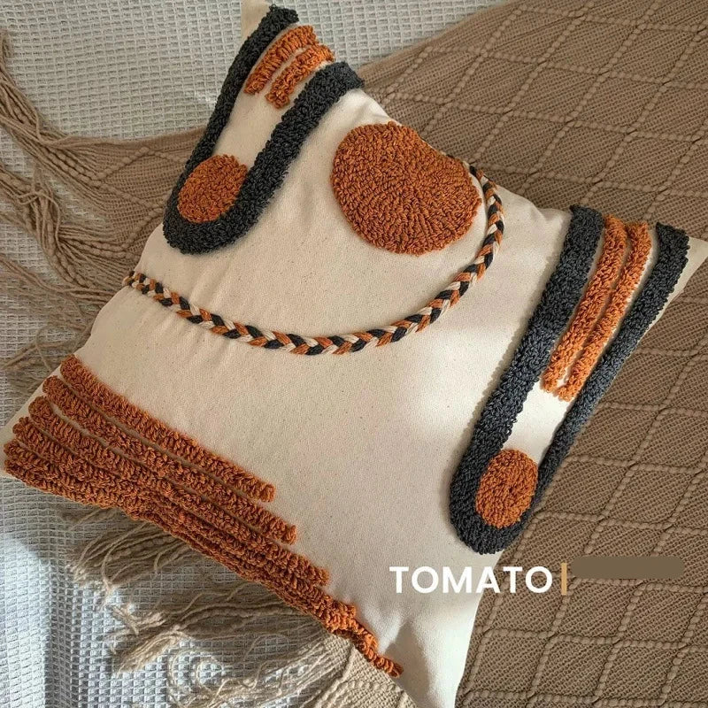 Bohemian Pillow Cushion Cover Geometry Embroidered Tassel Embroidery Pillowcase Throw Decorative Living Room Sofa Home Bed Decor Boho 1Pc