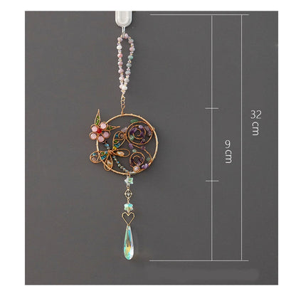 Decorative hanging ornament with gemstones and beads on a gray background boho home decor, crystal wind chime, sun catcher for windows, moon prism chime, agate stone hanging, garden art decor, patio hanging decoration, boho housewarming gift, spiritual gift, crystal suncatcher, balcony decor, meditation decor, handmade crystal chime