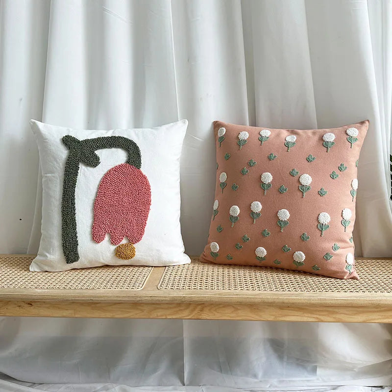 Embroidered Floral Throw Pillow Cover | Boho Home Decor | Square Cushion Cover for Sofa or Bed | Housewarming Gift Idea