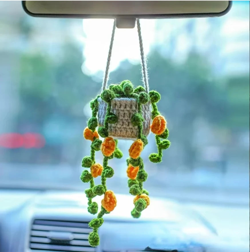 Handmade Crochet Succulent Car Hanging