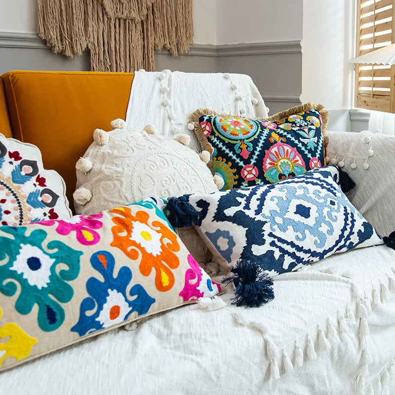 Boho Home Decor Cotton Pillowcase – Decorative Bohemian Sofa Cushion Cover for Living Room