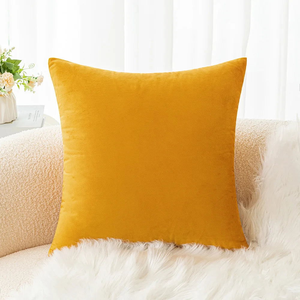 Velvet Pillowcase Sofa Cushion Cover – Solid Color Throw Pillow Case for Living Room