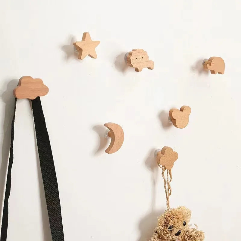 Cute Wooden Animal Wall Hook – Beech Wood Decorative Hanger for Kids Rooms, Entryways, Kitchens & More (1pc) Cloud Star Moon Mickey Mouse Elephant