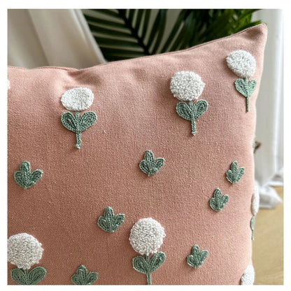 Embroidered Floral Throw Pillow Cover | Boho Home Decor | Square Cushion Cover for Sofa or Bed | Housewarming Gift Idea