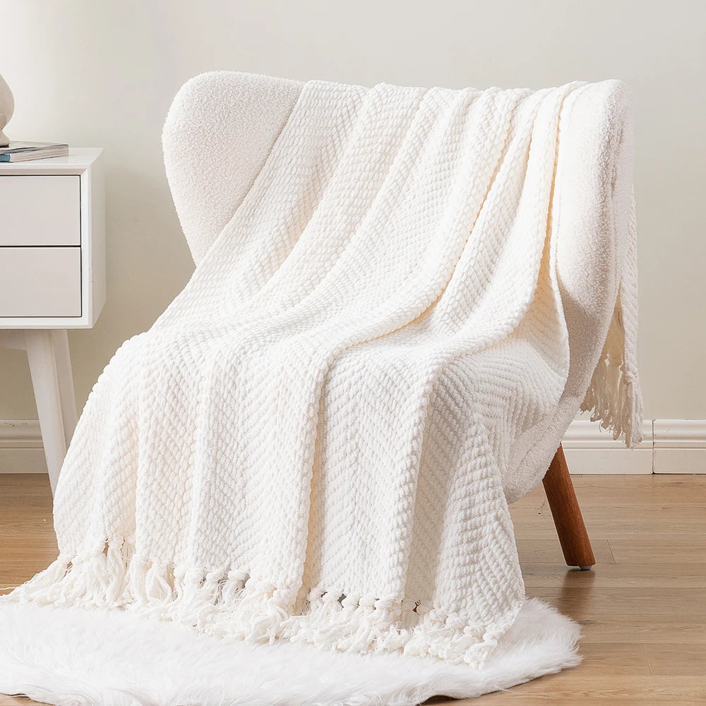 Thick Knitted Throw Blanket Soft Warm Decorative Sofa Bed Bedspread Home Boho Room Decor