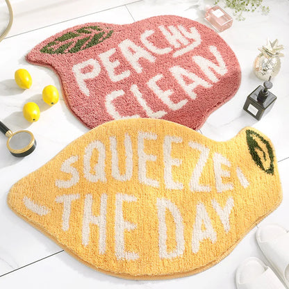 Peach & Lemon Shaped Microfiber Bath Mats – Soft, Absorbent & Non-Slip Bathroom Rugs