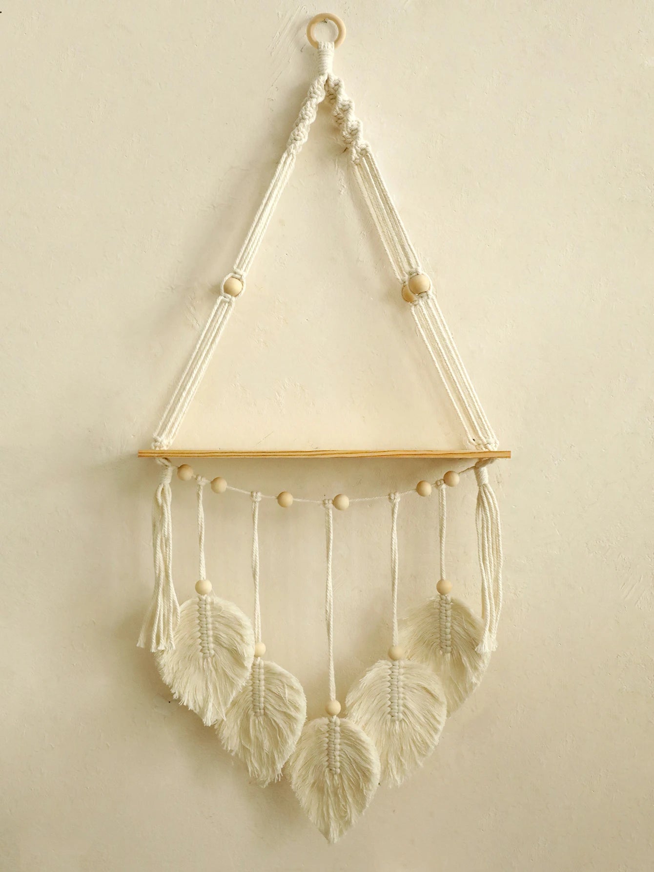 Boho Macrame Floating Wall Shelf with Leaf Tassels