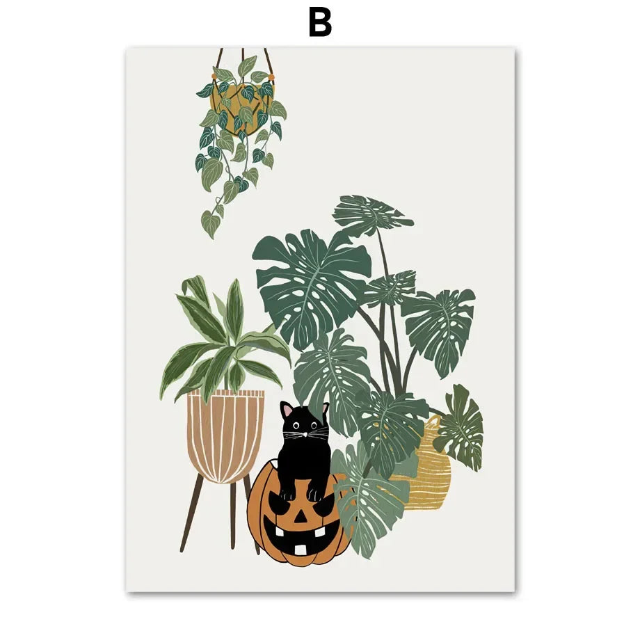 Fall Halloween Skull & Plant Canvas Wall Art Prints