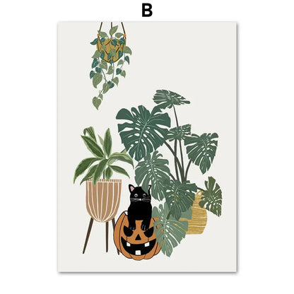 Fall Halloween Skull & Plant Canvas Wall Art Prints