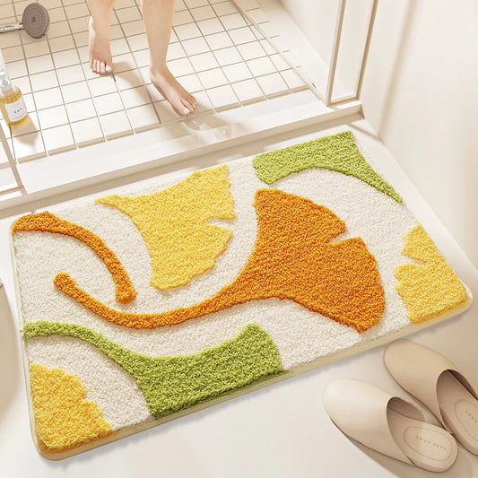 🌿 Ginkgo Leaf Microfiber Bath Mat – Plush, Quick-Dry & Anti-Slip Bathroom Rug