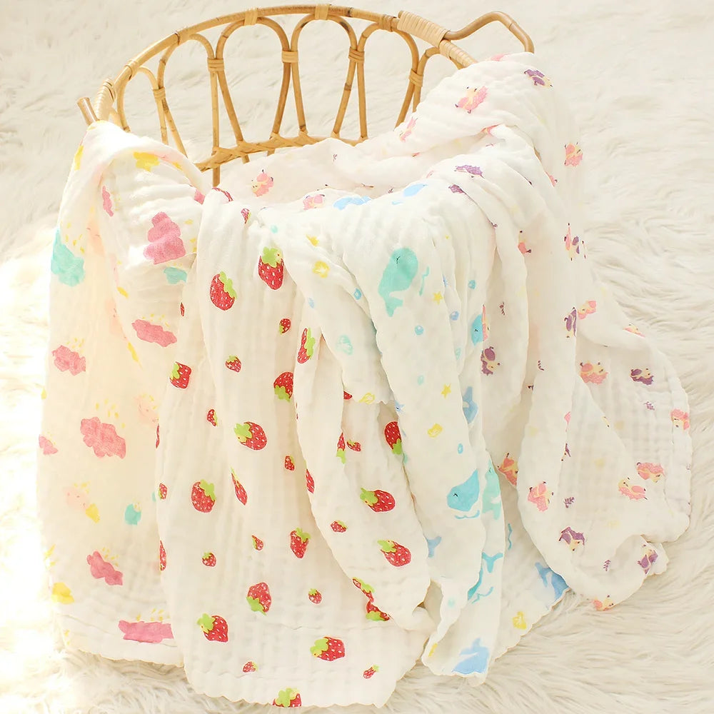 Boho Baby Bamboo Cotton Receiving Blanket – 6-Layer Swaddle Wrap for Infants