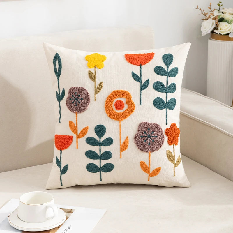 Vintage Floral Embroidered Pillowcase – Boho Throw Cushion Cover for Sofa & Home Deco