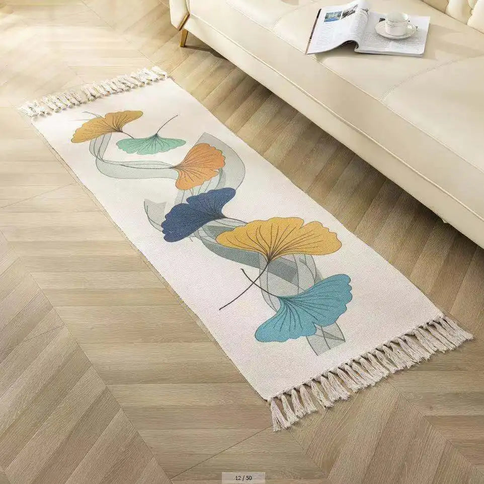 Boho Cotton Woven Geometric Rug – Anti-Slip Floor Mat for Living Room, Bedroom & Entryway