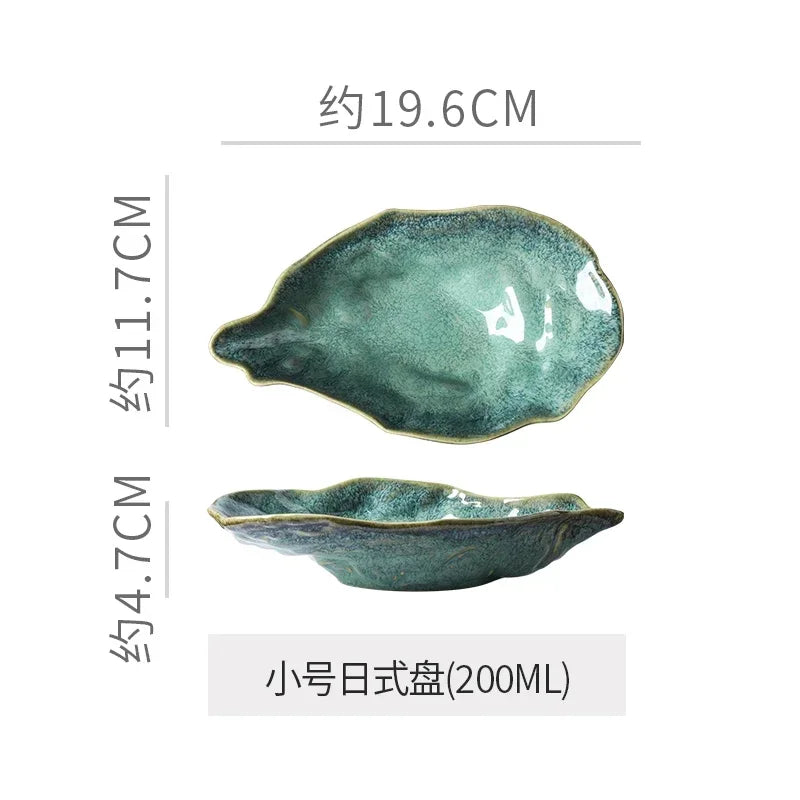 Japanese Kiln-Glazed Ceramic Oyster Dish – Irregular Shell-Shaped Plate for Dips, Dessert & Appetizers
