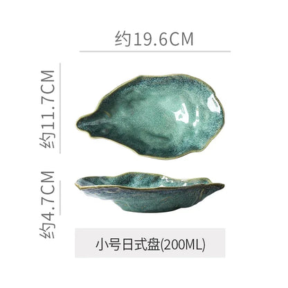 Japanese Kiln-Glazed Ceramic Oyster Dish – Irregular Shell-Shaped Plate for Dips, Dessert & Appetizers