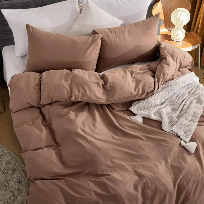 Brown Boho Minimalist Washed Cotton Duvet Cover – Soft, Breathable & Cozy Quilt Cover for Home 