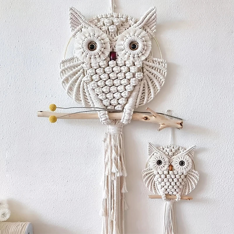 Boho Owl Macrame Wall Hanging – Cotton Woven Tapestry for Boho Home Decor | Handmade Owl Wall Art