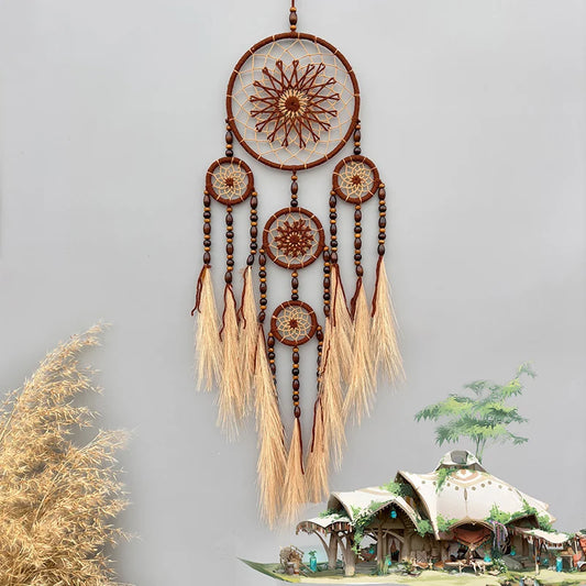🌾 Bohemian Pampas Grass Dream Catcher – Handwoven Wall Hanging | Boho Home Decor & Housewarming Gift