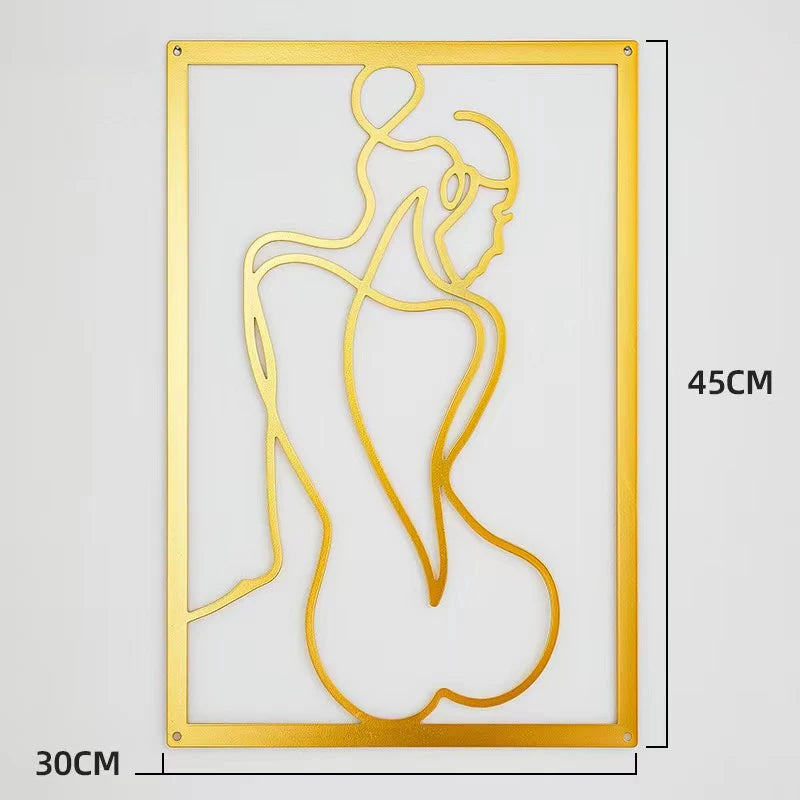 Woman Face Body Outline Kiss Silhouette Iron Wall Hanging Decor Abstract Line Ornament Beautiful Art for Living Room Bedroom Home Artwork Decor